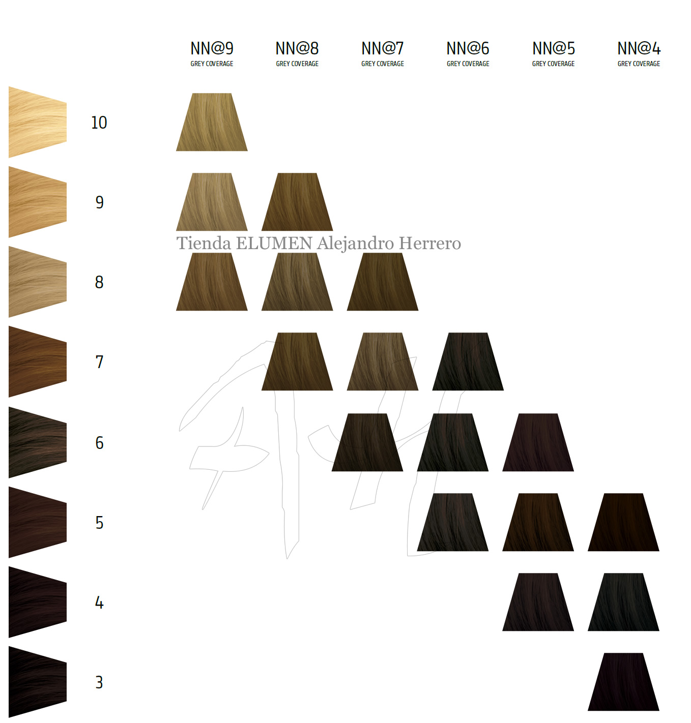 Carta de color ELUMEN WARMS: NN@9, NN@8, NN@7, NN@6, NN@5, NN@4